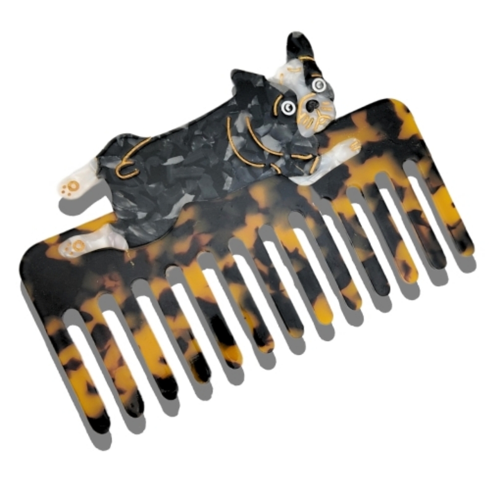 Hand-Painted French Bulldog Detangling Wide Tooth Hair Comb Solar Eclipse